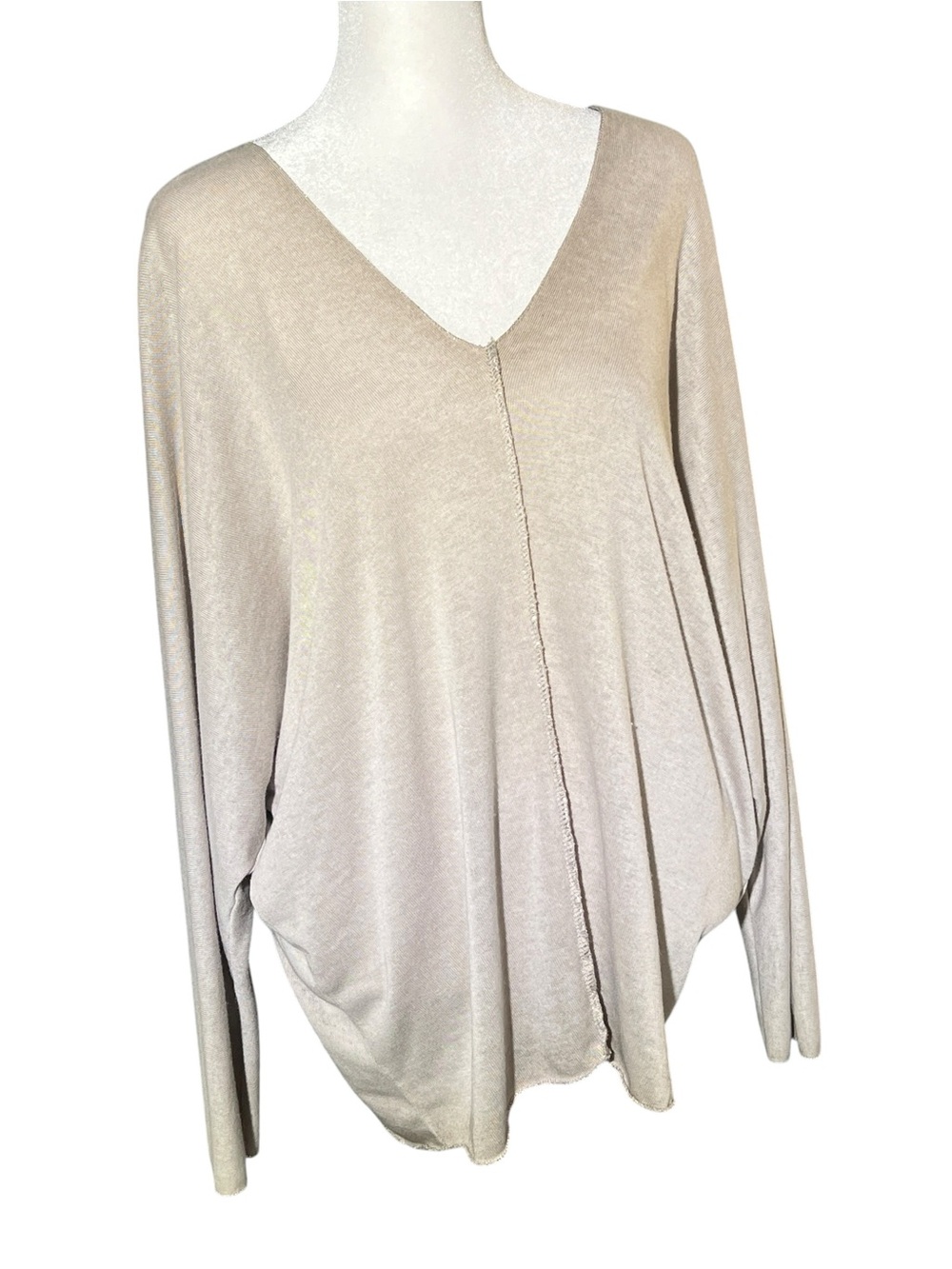 VENTI6 Made in Italy Beige V-Neck Sweater Silver Metallic Foil Piping Trim M - Picture 2 of 11